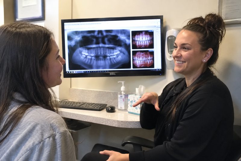 Team member reviewing X-rays with a patient