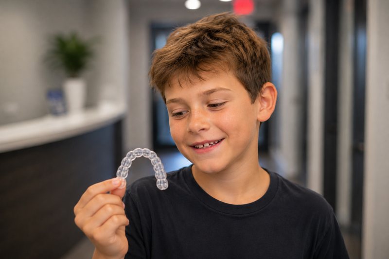 Child holding an Invisalign aligner